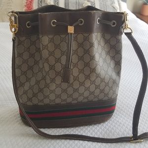 VINTAGE GUCCI OPHIDIA BROWN LEATHER BUCKET BAG
